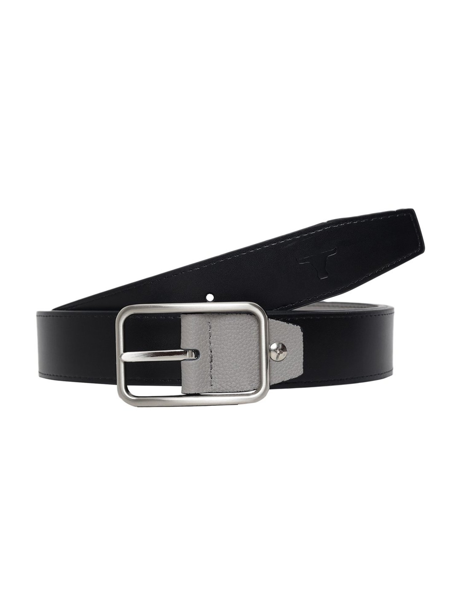 BULCHEE Grey & Black Leather Reversible Formal Belt for Men