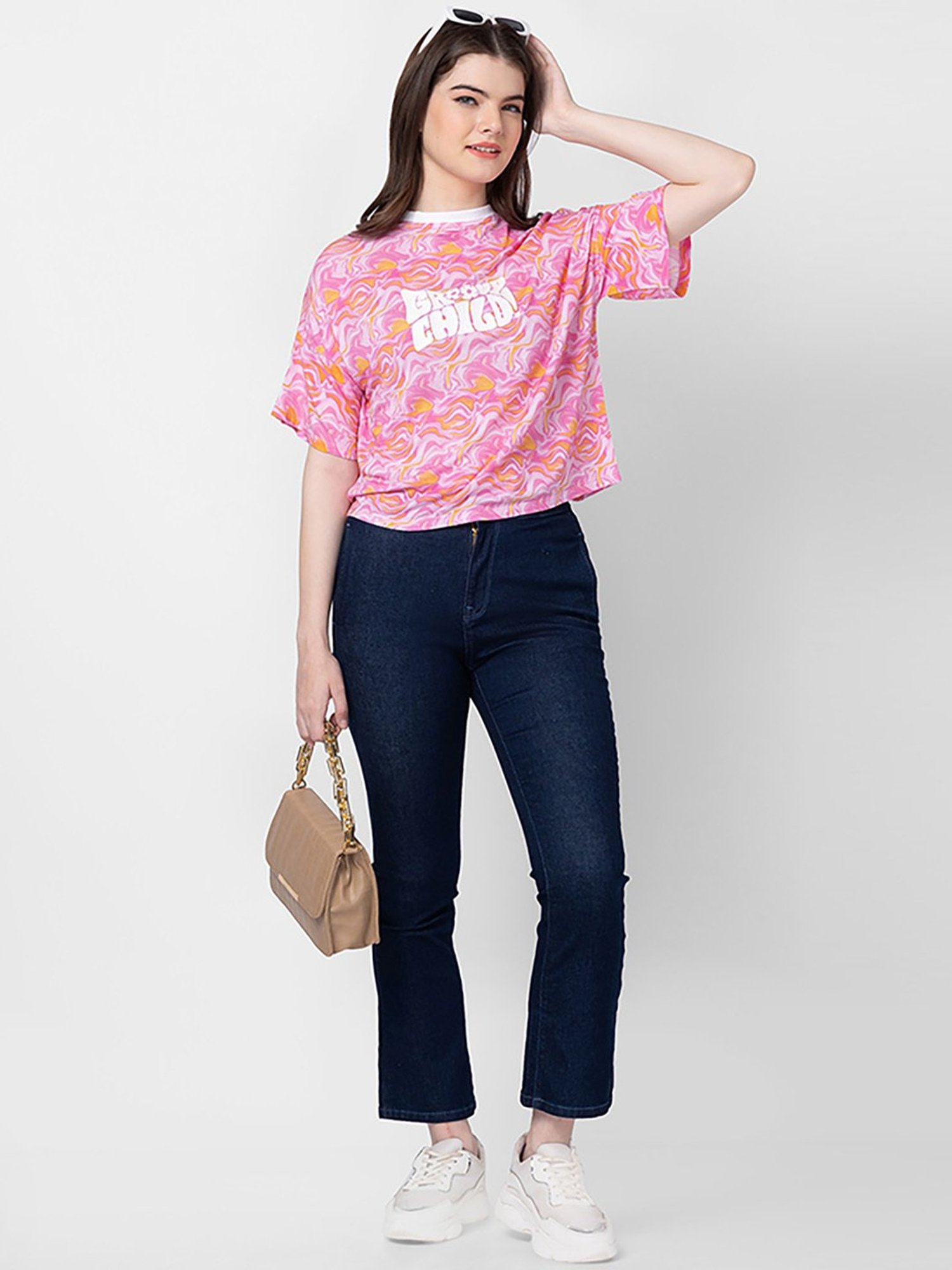 Spykar Pink Cotton Printed Top