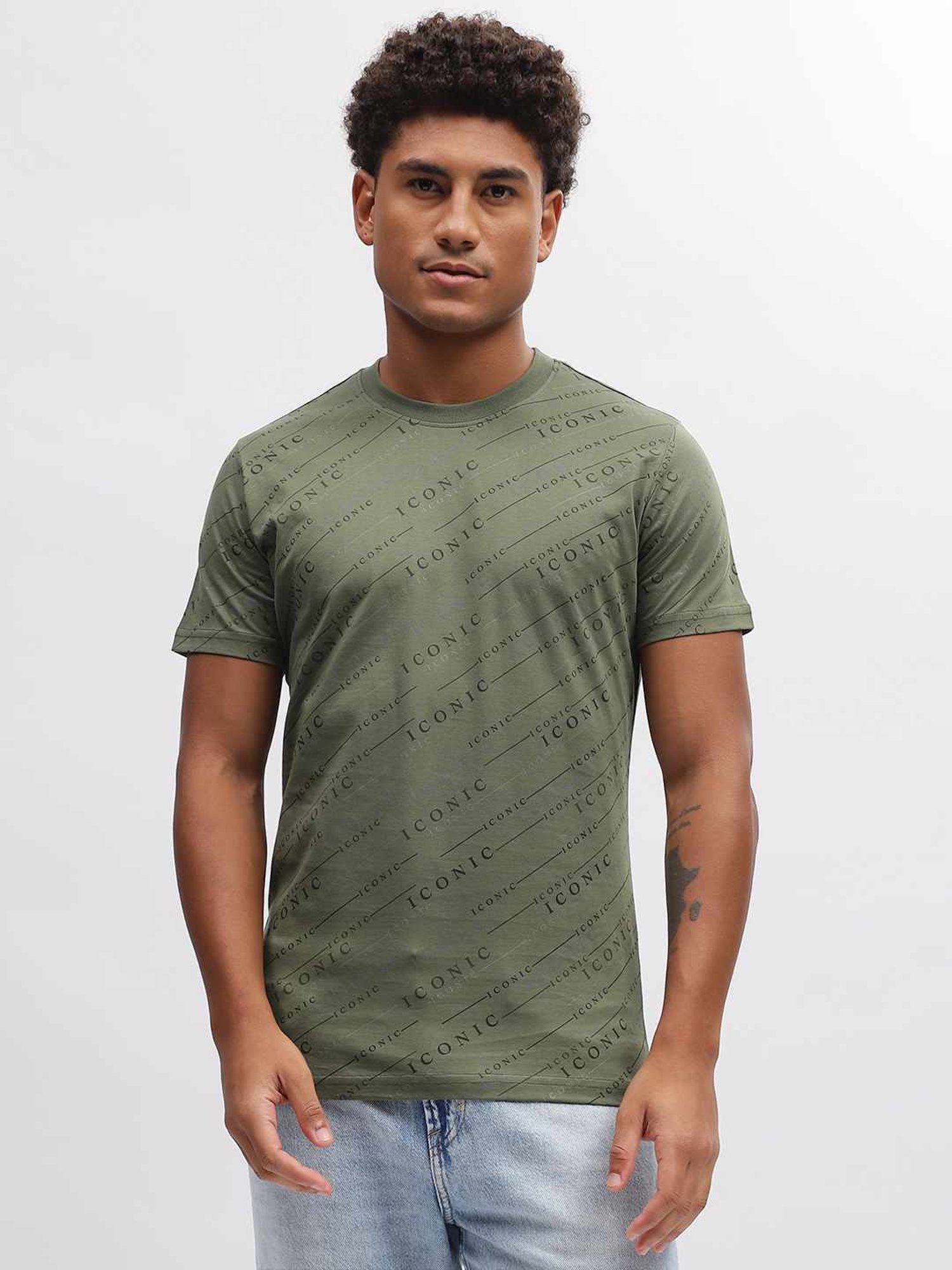 Iconic Men Printed Regular Fit Cotton T-shirt
