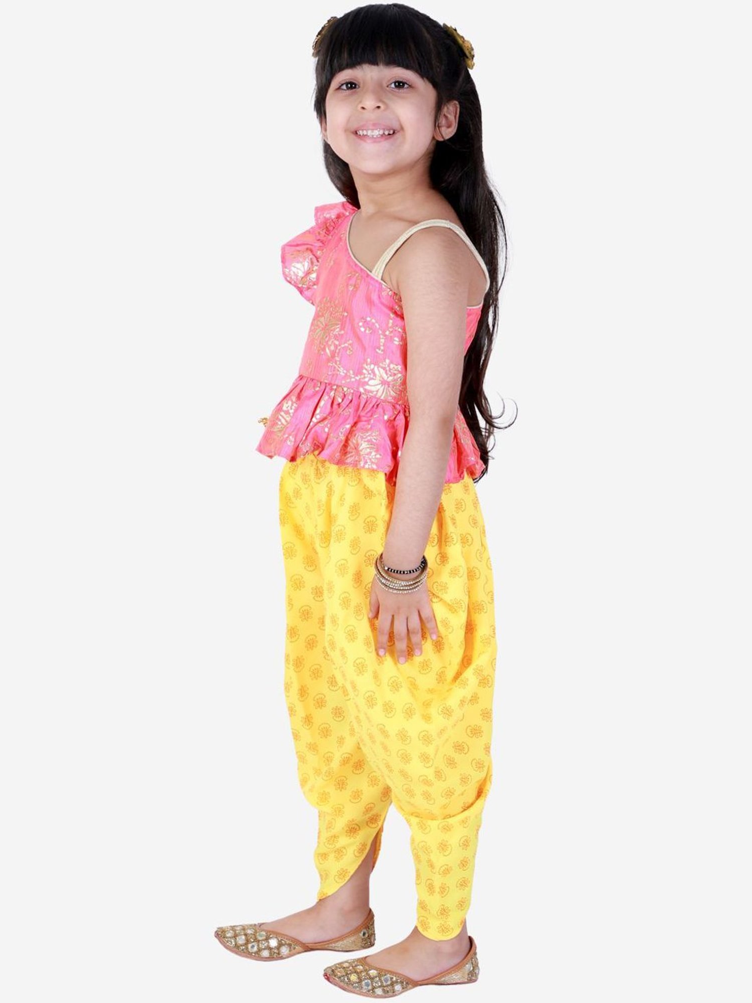 TWISHA Kids Pink & Yellow Printed Top Set