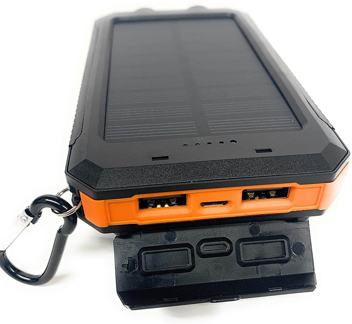 Waterproof Solar Cell Phone Charger USB Solar Battery Charger Solar Battery Pack Battery Backup Portable Power for with Protective Carry Case. 2 USB charging ports. Charging cord included.