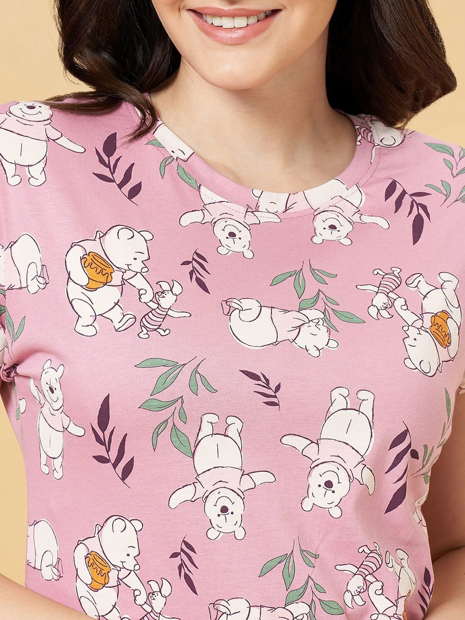 Dreamz by Pantaloons Pink Cotton Printed Sleep Tee