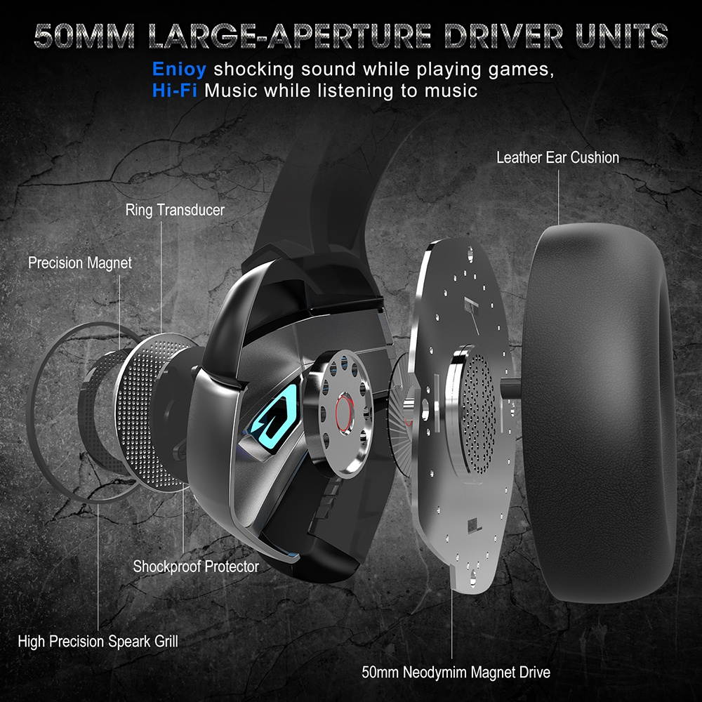 ONIKUMA K5 PRO Wired Headset E-sports Gaming Headset with 50mm Driver Unit Adjustable Microphone HiFi Sound Quality Black&Blue