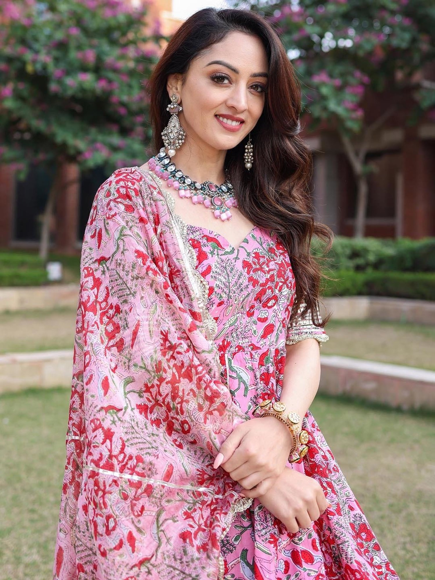 AACHHO Tickled Pink Handblock Sharara Set