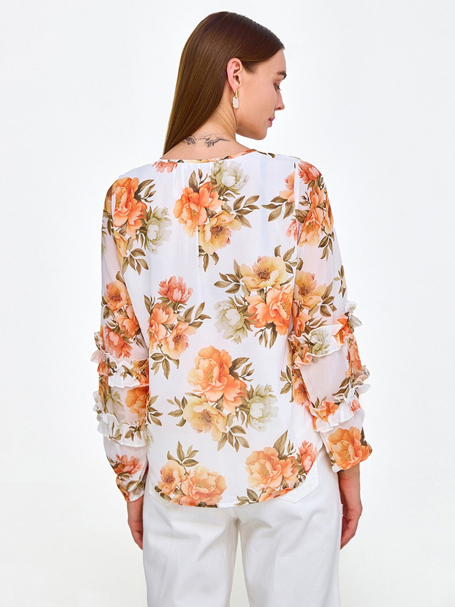Cover Story Off White & Orange Floral Print Top