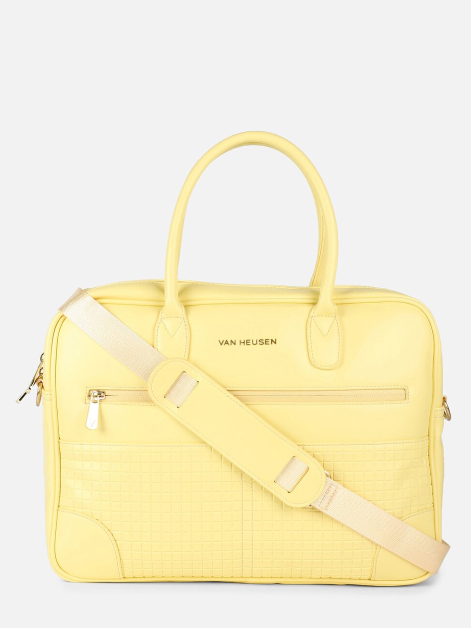 Van Heusen Yellow PU Solid Laptop Messenger Bag