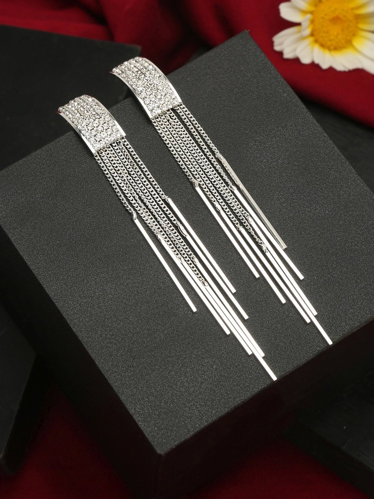 YouBella Silver White Dangler Earrings for Women