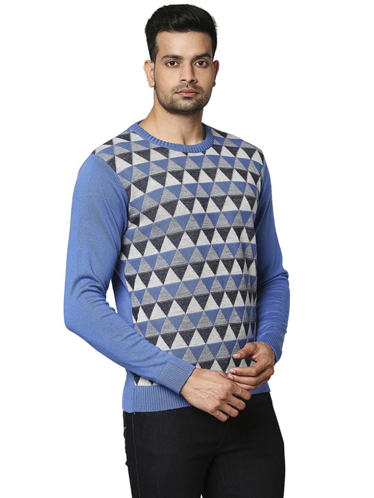 Raymond Blue  Regular Fit Argyle Sweaters