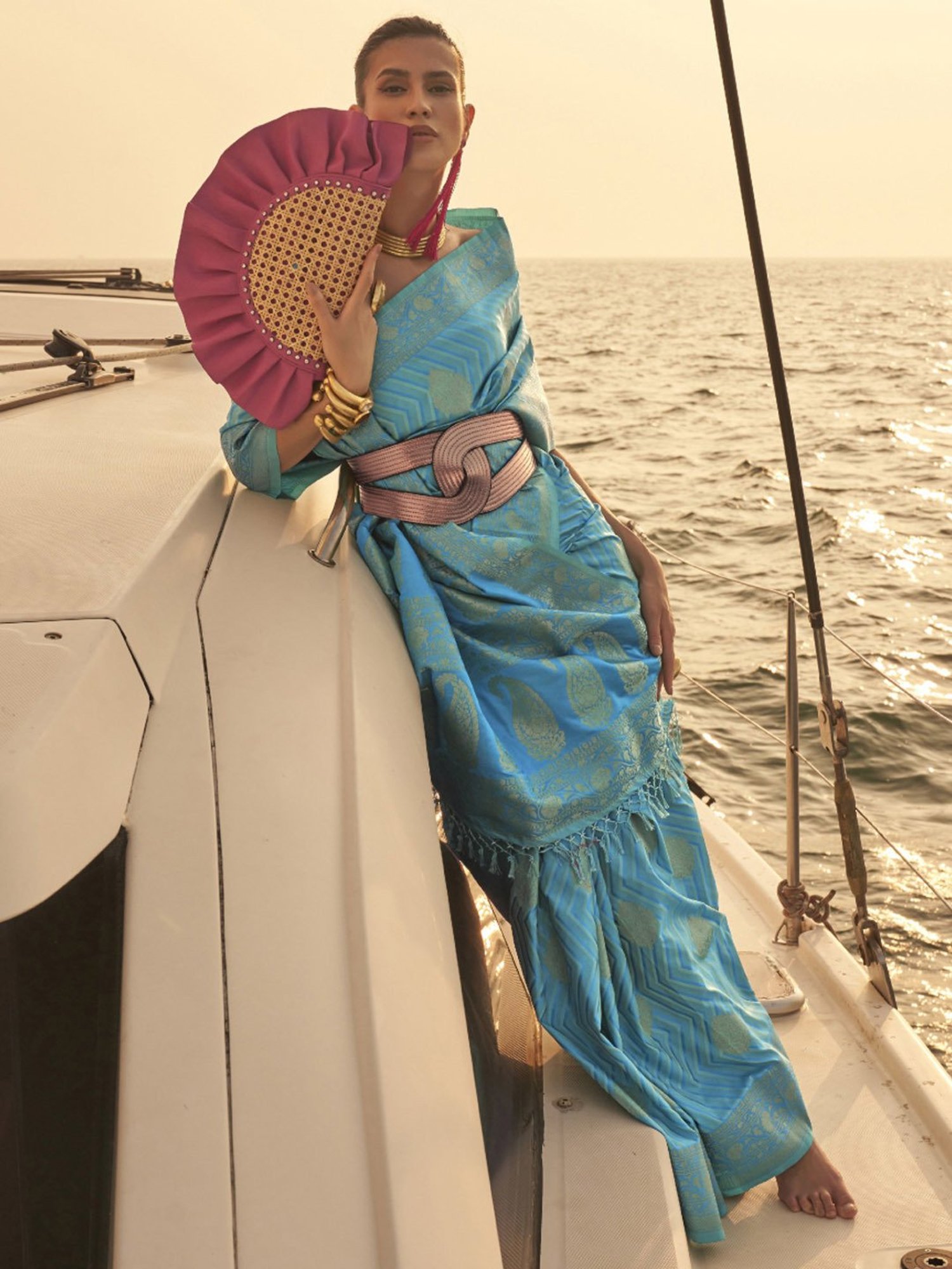 Elora Blue Woven Saree With Unstitched Blouse