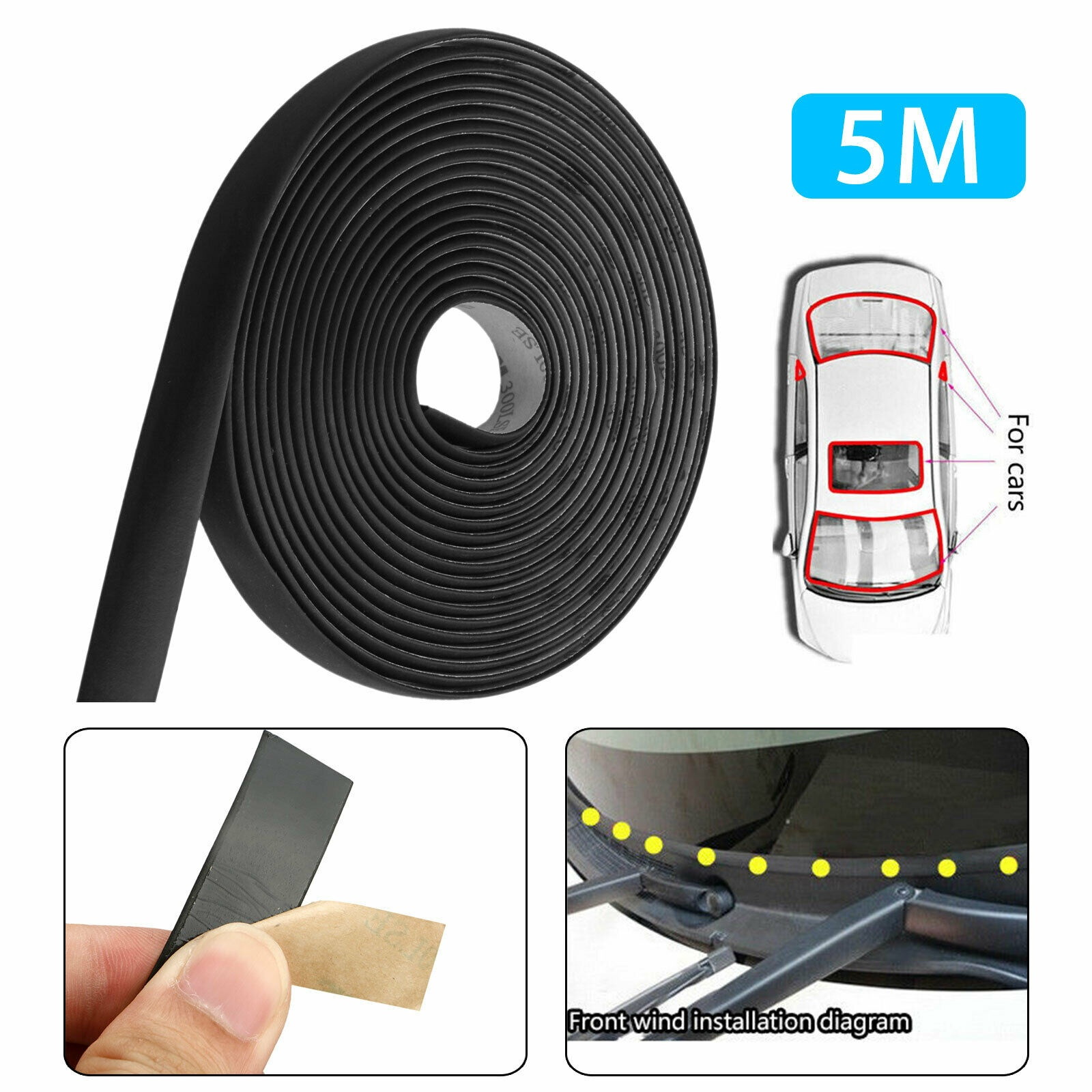5M /16FT Waterproof Rubber Seal Weather Strip Trim For Car Front Rear Windshield