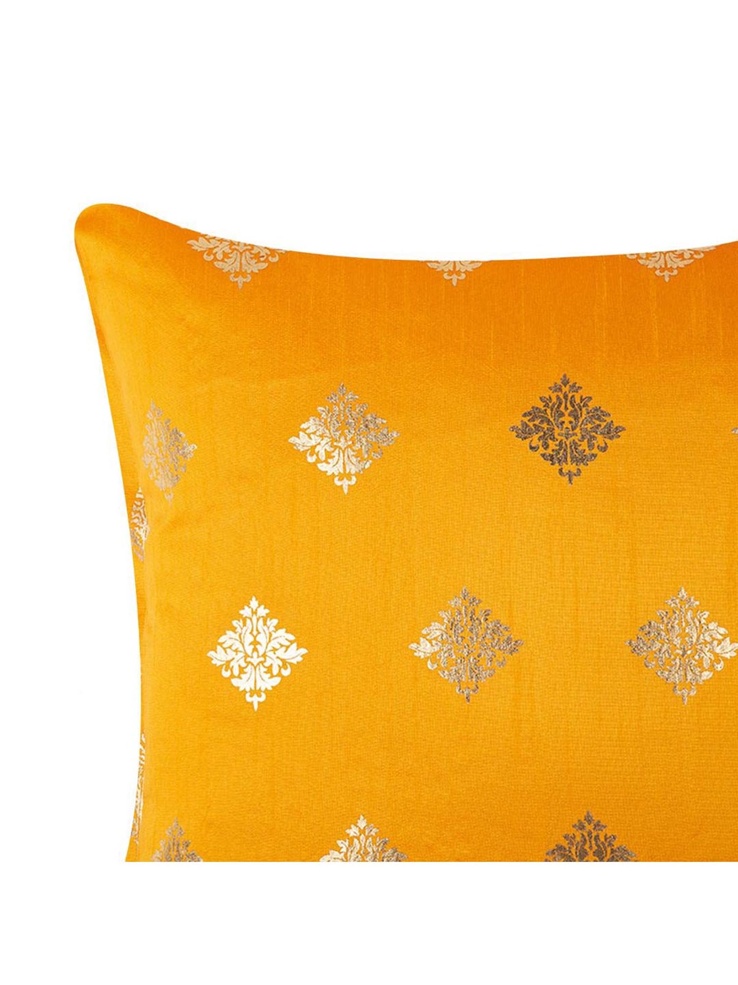 Home4U Griva Yellow & Gold Poly Dupion Cushion Cover - Set of 1