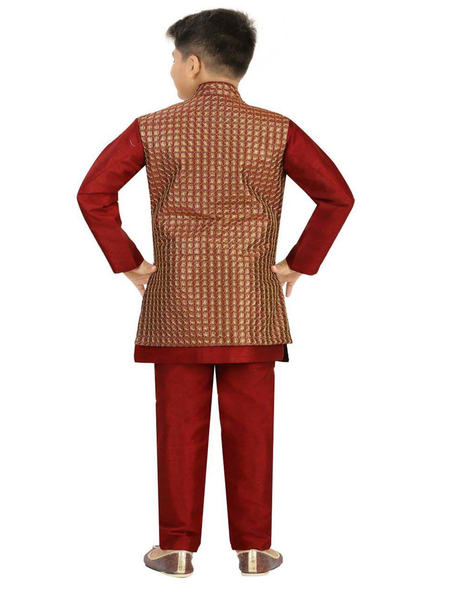 Ahhaaaa Kids Maroon Embellished Full Sleeves Kurta Set