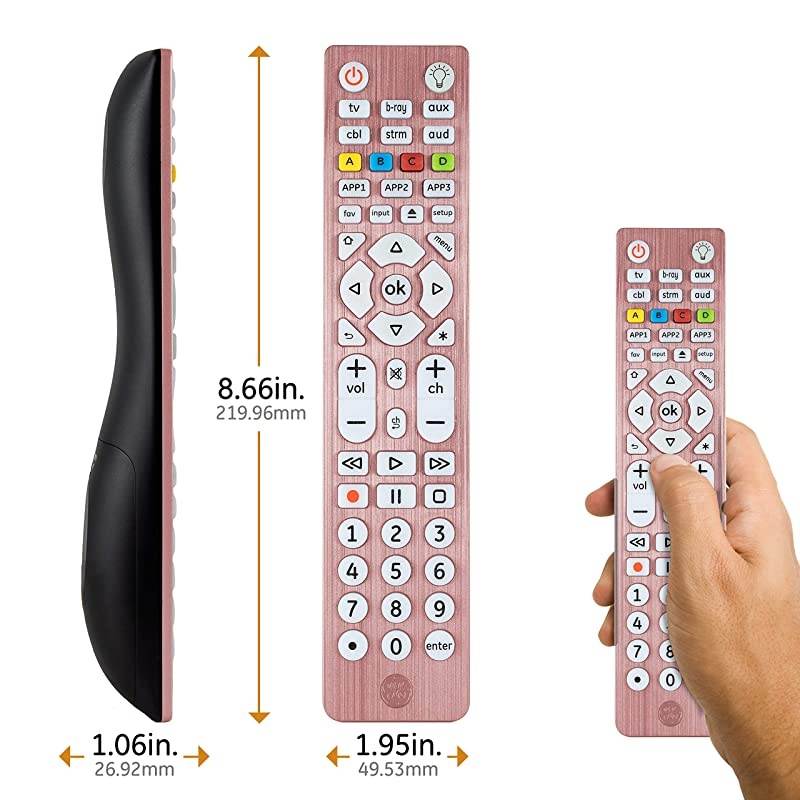 6-Device Backlit Universal Remote Control for Samsung, Vizio, Lg, Sony, Sharp, Roku, Apple TV, Smart TVs, Streaming Players, Blu-Ray, DVD, Master Volume Control, Rose, 47505