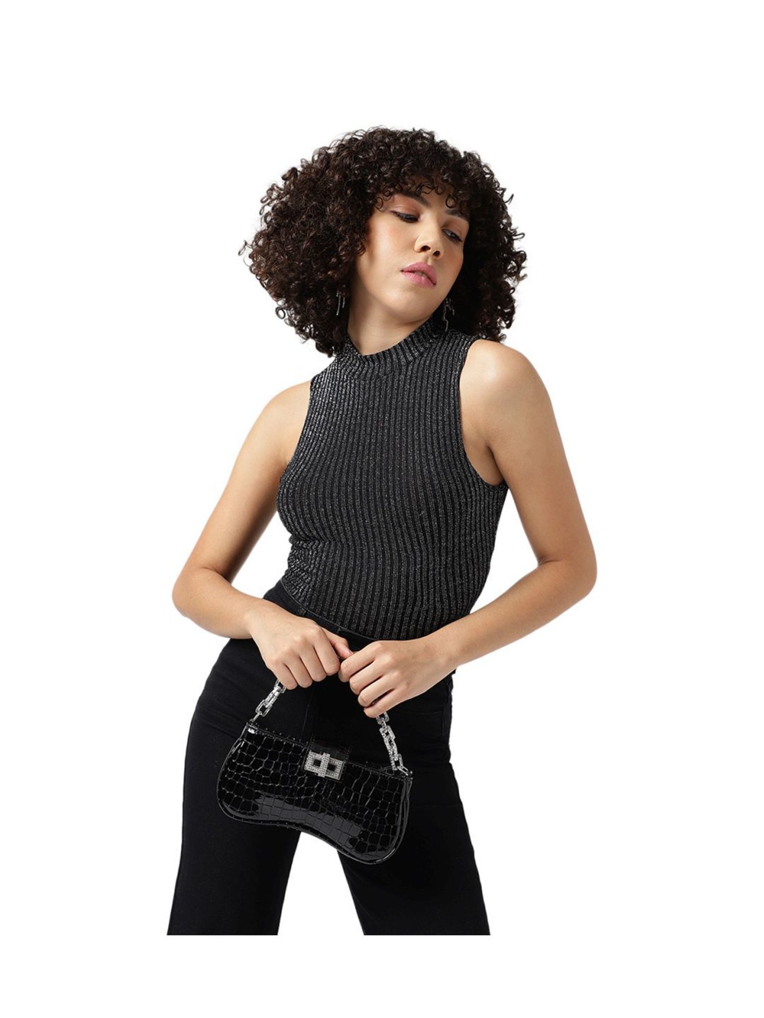 Gedebe Black Carrie Cocco Glossy Animal Effect Medium Shoulder Bag