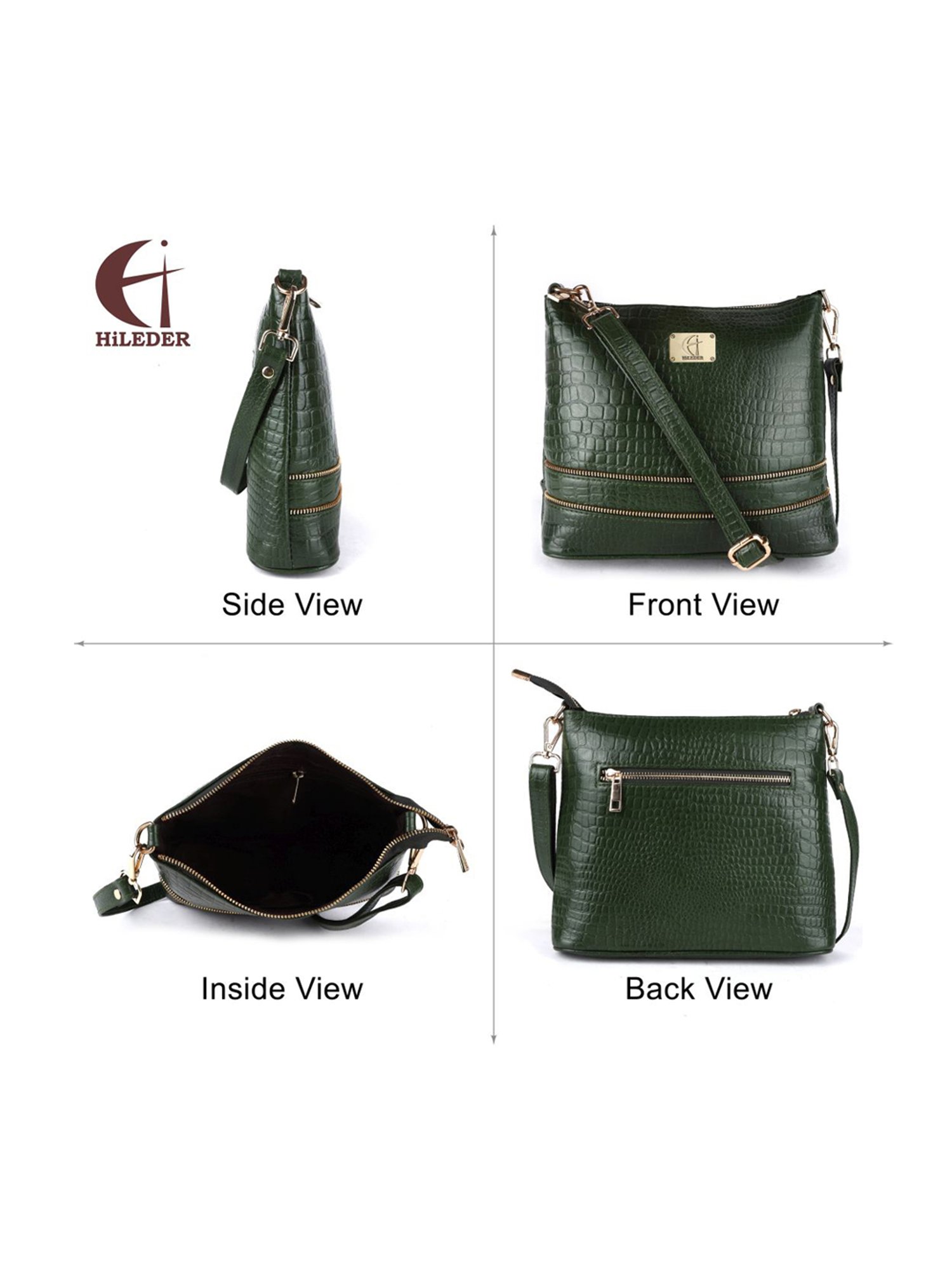 HiLEDER Green Textured Medium Sling Handbag