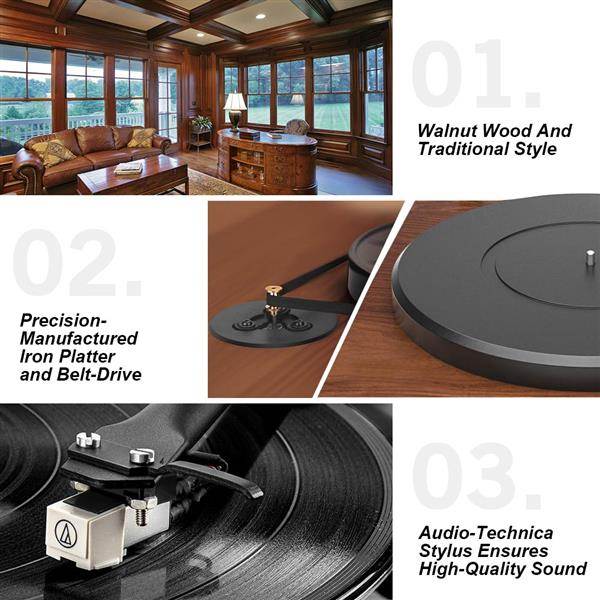 Record Player Stereo Turntable with Built-in 2-Speed Phono Preamp and Belt Drive