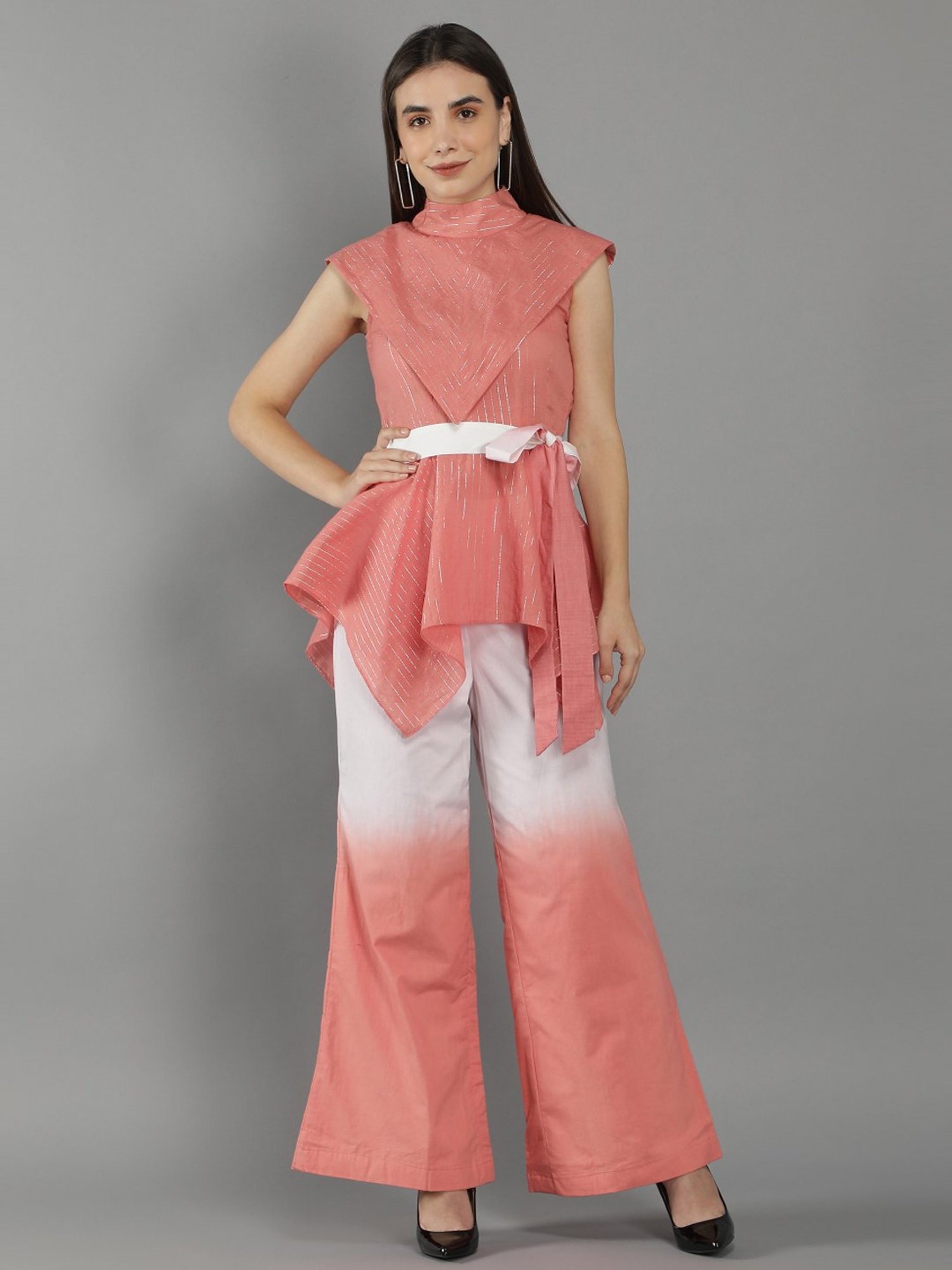 KAORI BY SHREYA AGARWAL Peach Cotton Striped Co-Ords Set