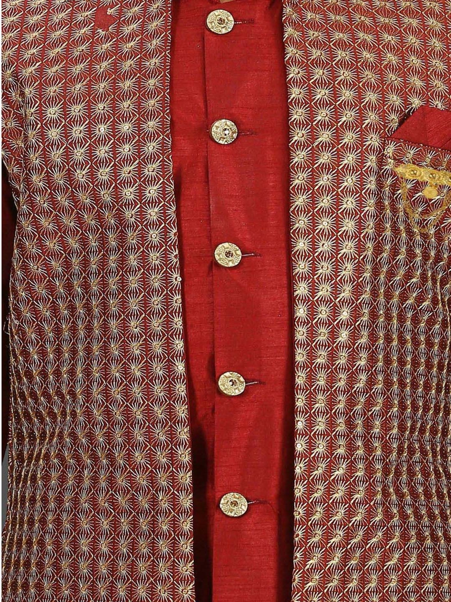Ahhaaaa Kids Maroon Embellished Full Sleeves Kurta Set