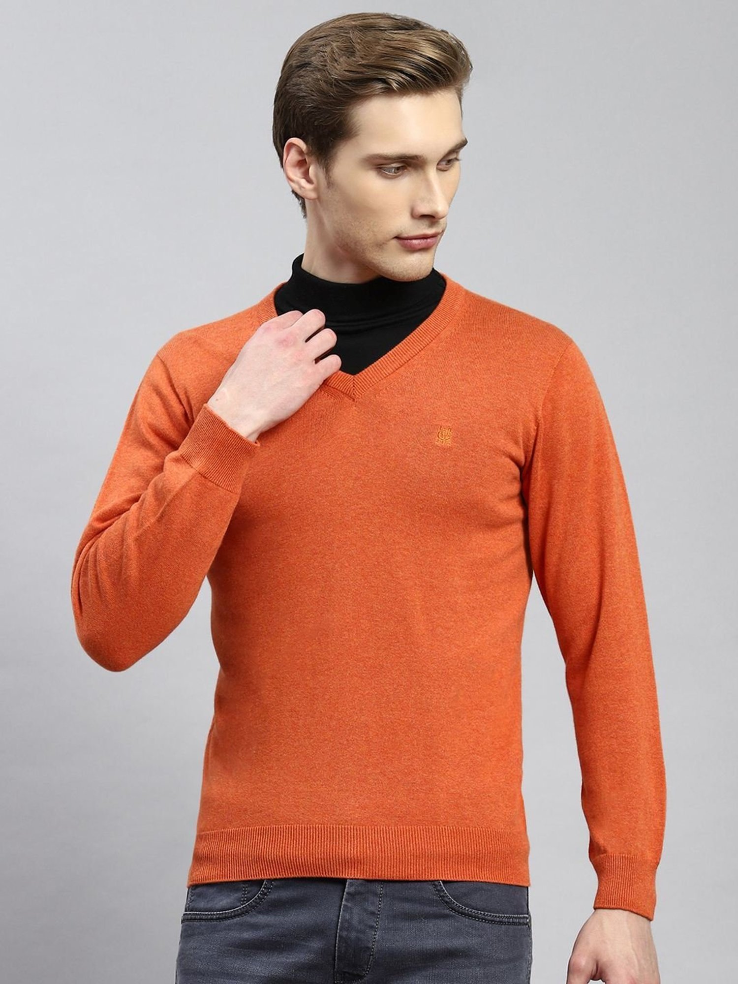 Monte Carlo Orange Cotton Regular Fit Sweater
