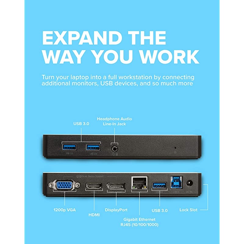 VT1000 Universal Dual Full HD USB 30 Laptop Monitor Docking Station Displaylink HDMI DisplayPort VGA RJ45 Ethernet for MacBook amp Windows 901147