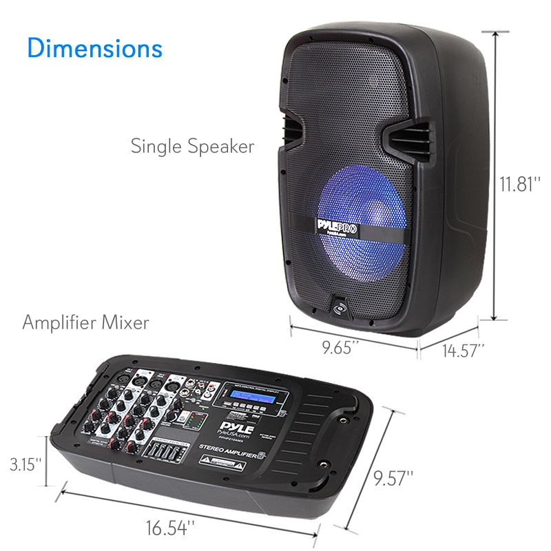 Pyle Stage and Studio 10 Inch Bluetooth PA Loud Speaker System with Built In LED Lights and DJ Mixer Bundle Kit