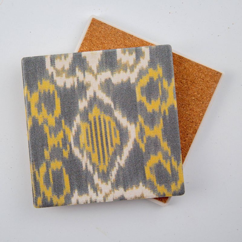 Thirstystone Yellow Lattice & Ikat 4 Piece Occasions Coaster Set