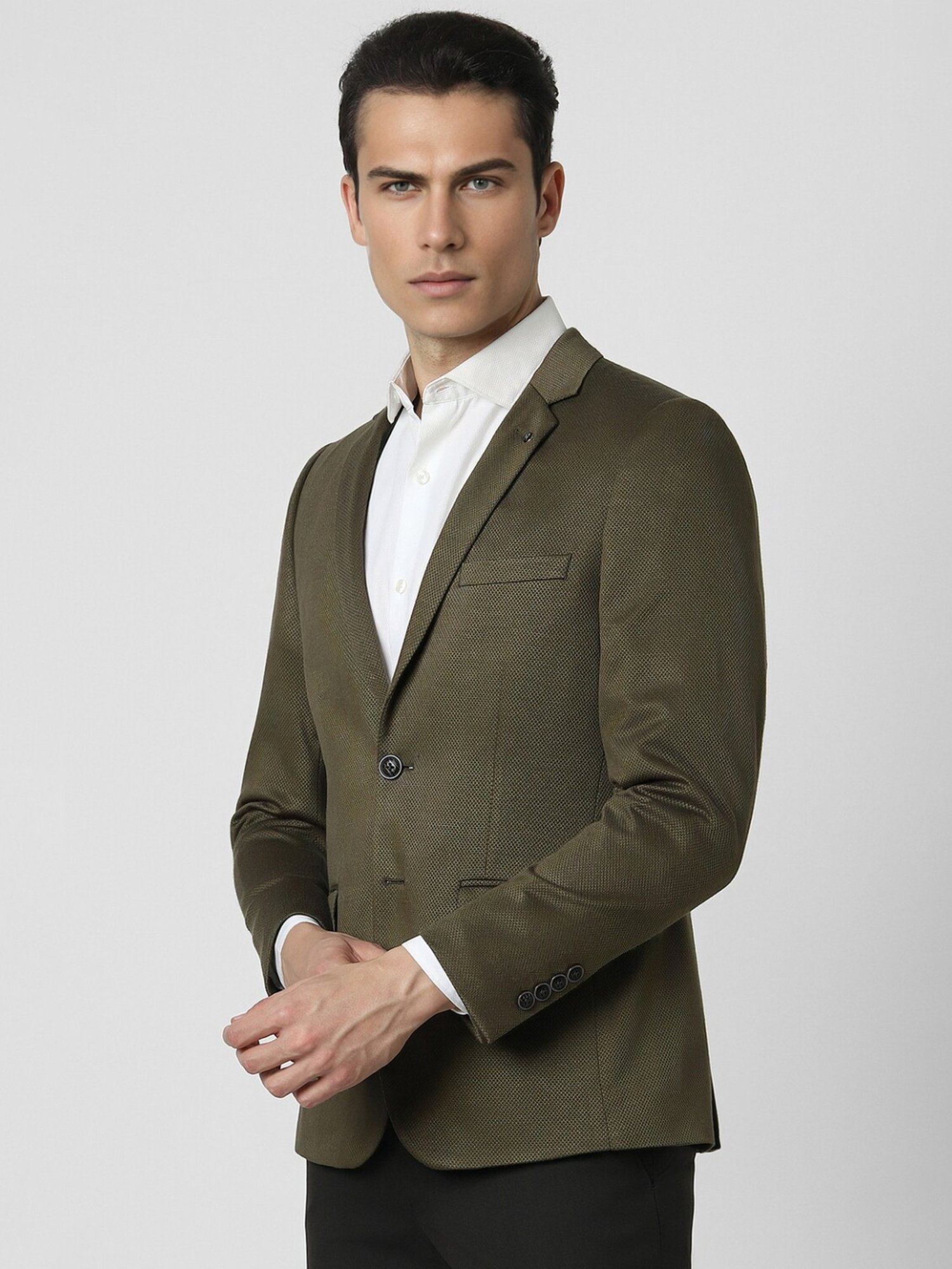Van Heusen Green Slim Fit Texture Blazer