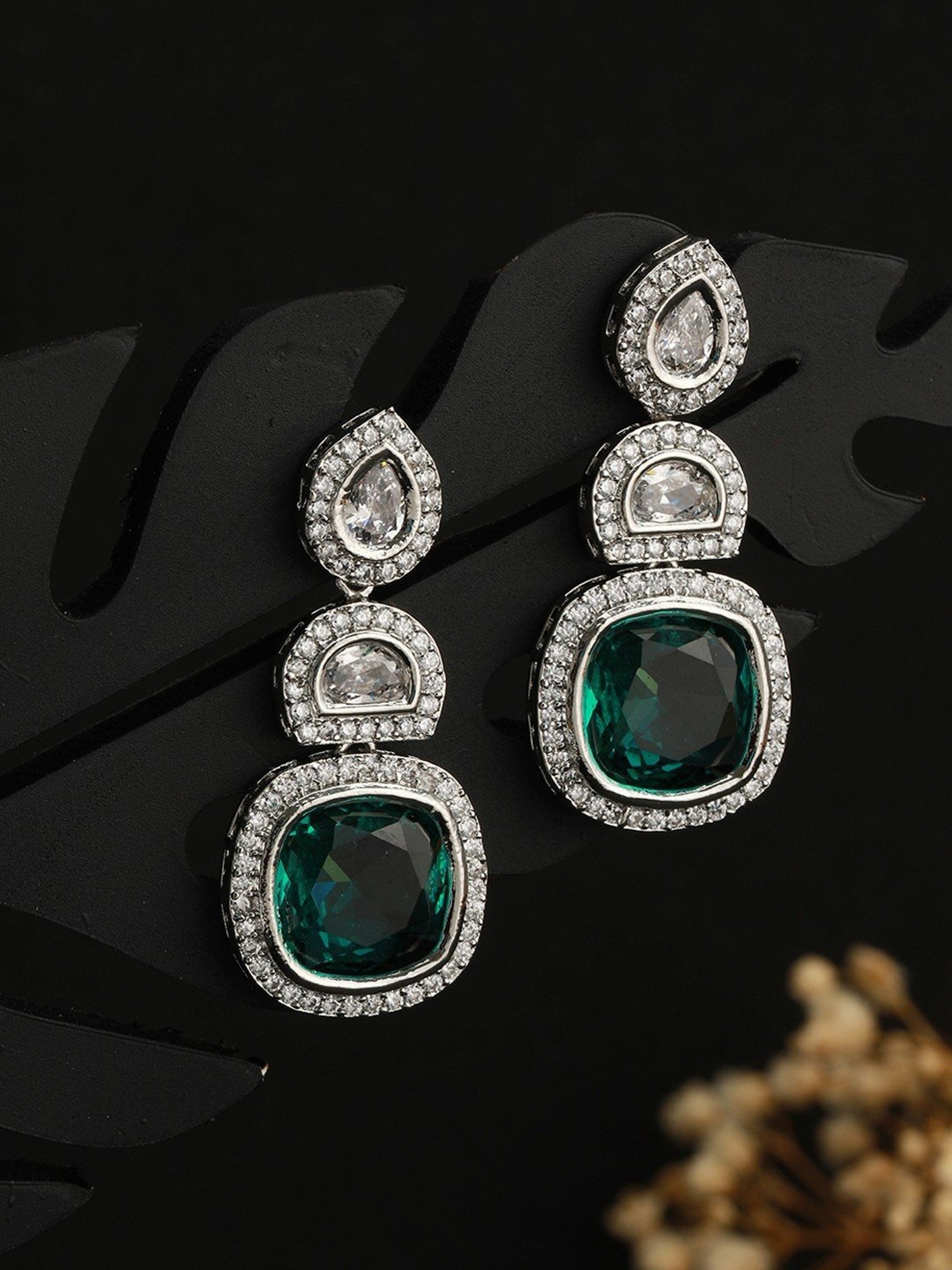 Saraf RS Jewellery Silver AD embellished Dangler Earrings