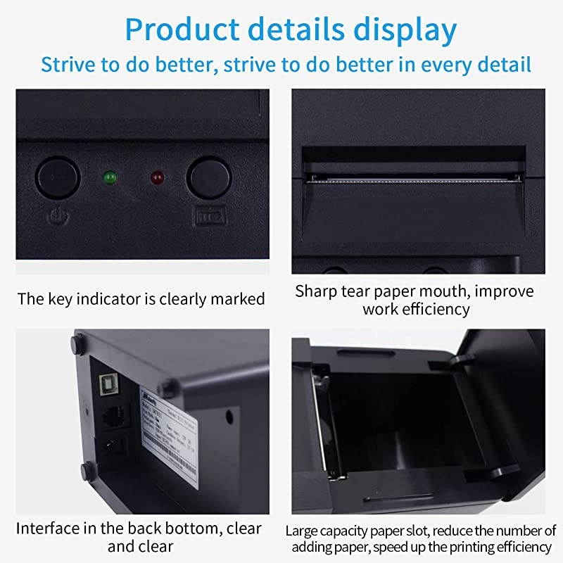 Thermal Receipt Printer 58mm Mini Portable High Speed Direct Thermal Printer Printing Compatible with ESCPOS Print Commands Set