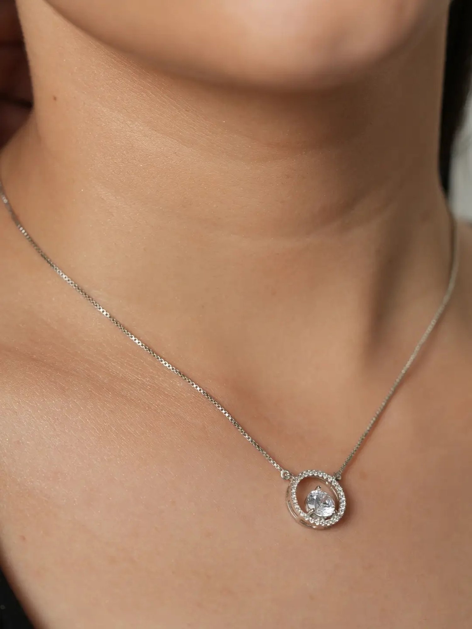 Mabel 92.5 Sterling Silver Rhodium-Plated Studded Solitaire Eye Necklace