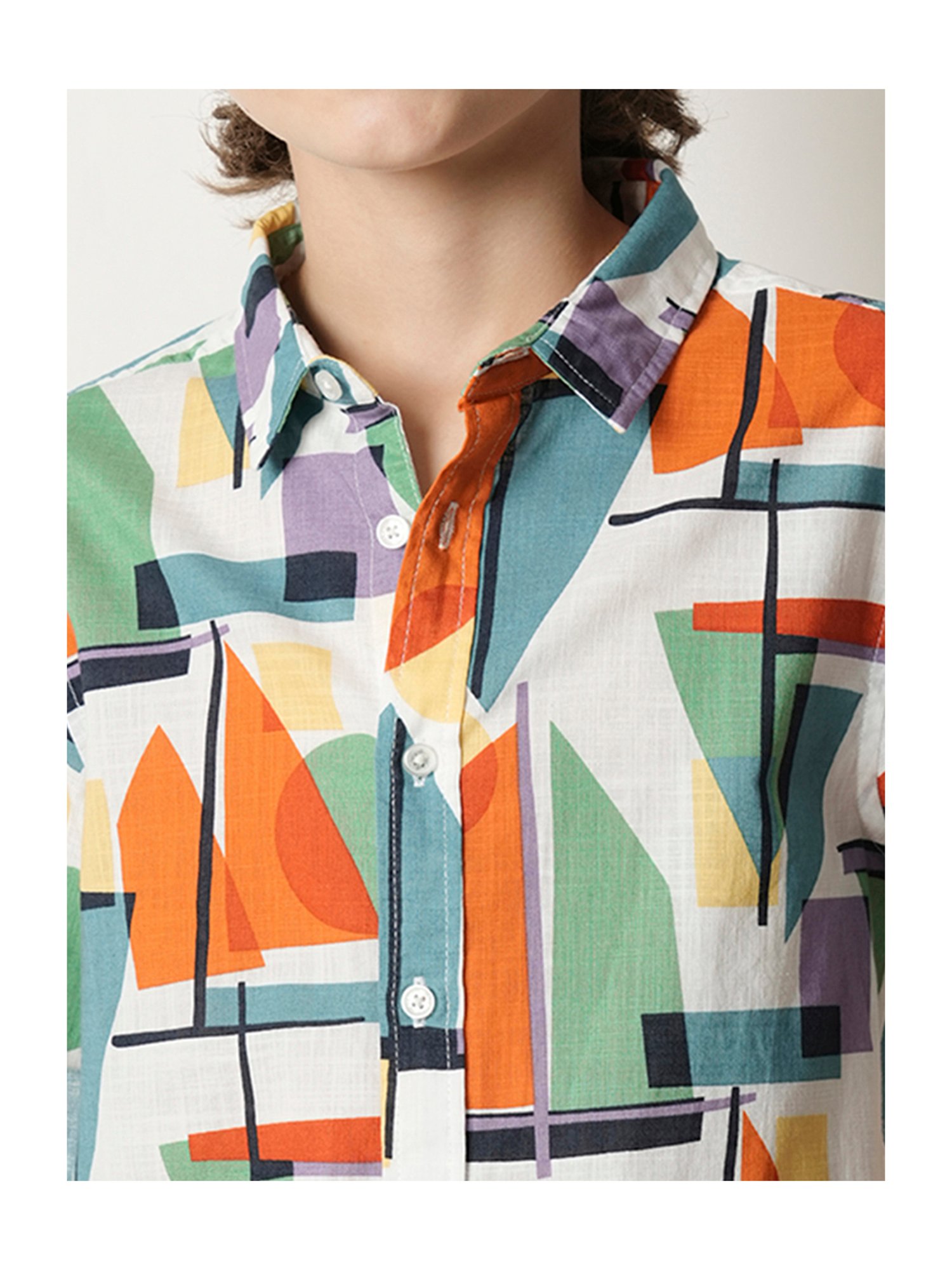 Jack & Jones Junior White Printed Full Sleeves Shirt