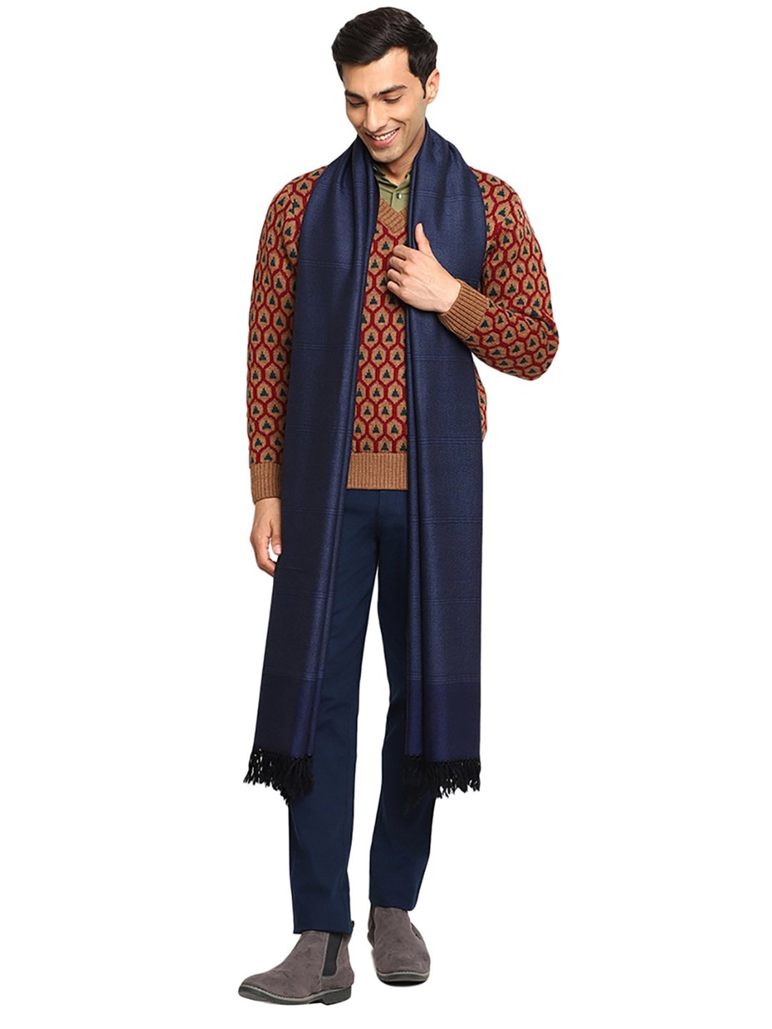 Fabindia Navy Self Design Shawl