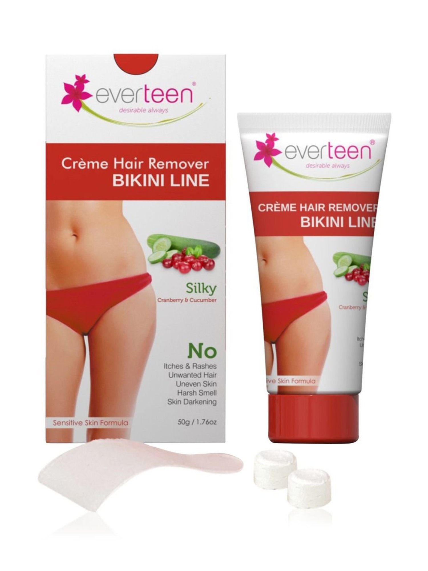 everteen SILKY Bikini Line Hair Remover Creme with Cranberry and Cucumber - 1 Pack - 50 gm