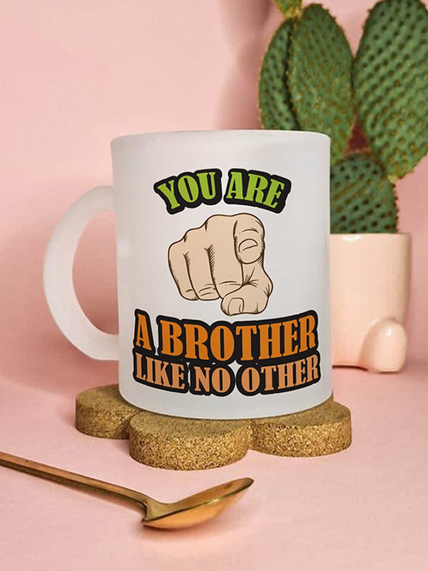 Gathari Brother like no other White Glass Frosted Coffee Mug 350 ml
