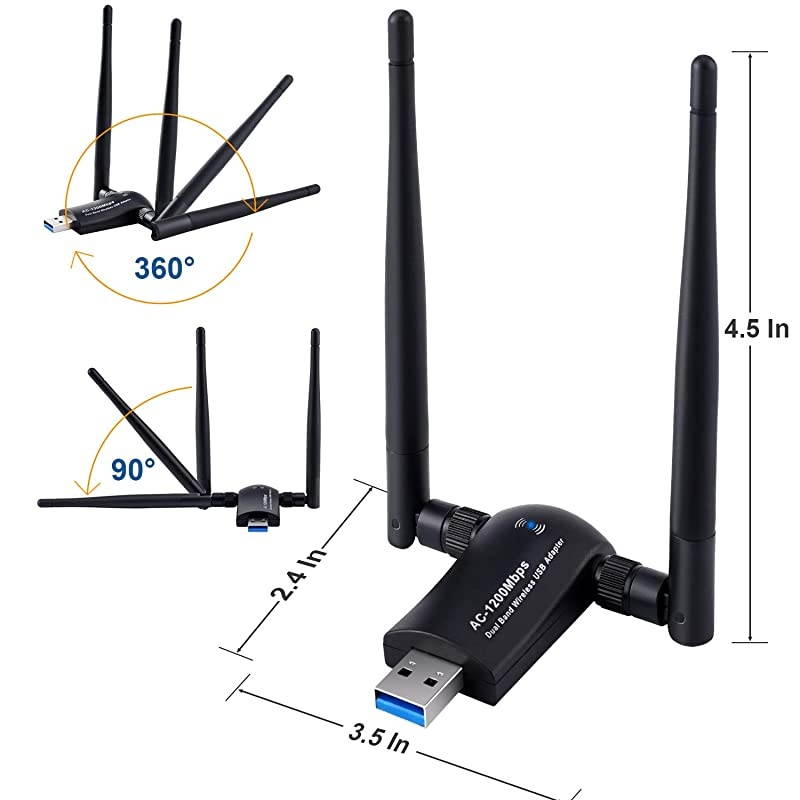 USB WiFi Adapter 1200Mbps USB 30 Network WiFi Dongle High Gain with 2 X 5dBi Antennas for PCDesktopLaptopMac Supports Windows 108817 1