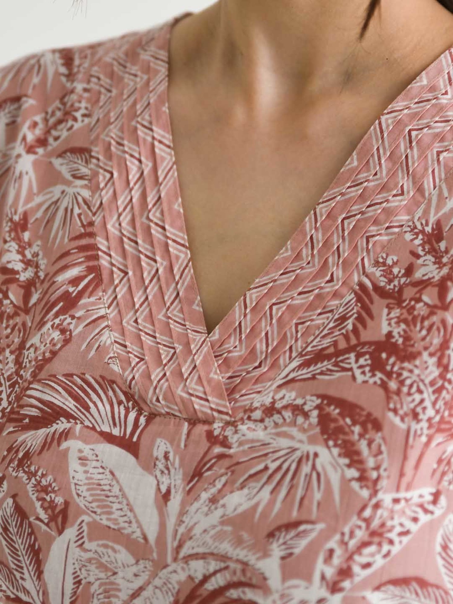 Rustorange Dusty Peach Cotton Printed A Line Short Kurti