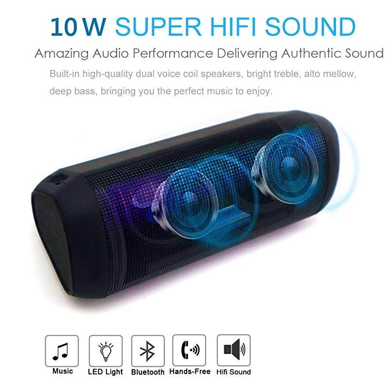 Wireless Bluetooth Speakers 7 LED Lights Patterns Wireless Speaker V41 HiFi Bass Powerful Sound Builtin Microphone HandsFree AudioAuxiliary Home Outdoor Rechargeable Bluetooth Speaker
