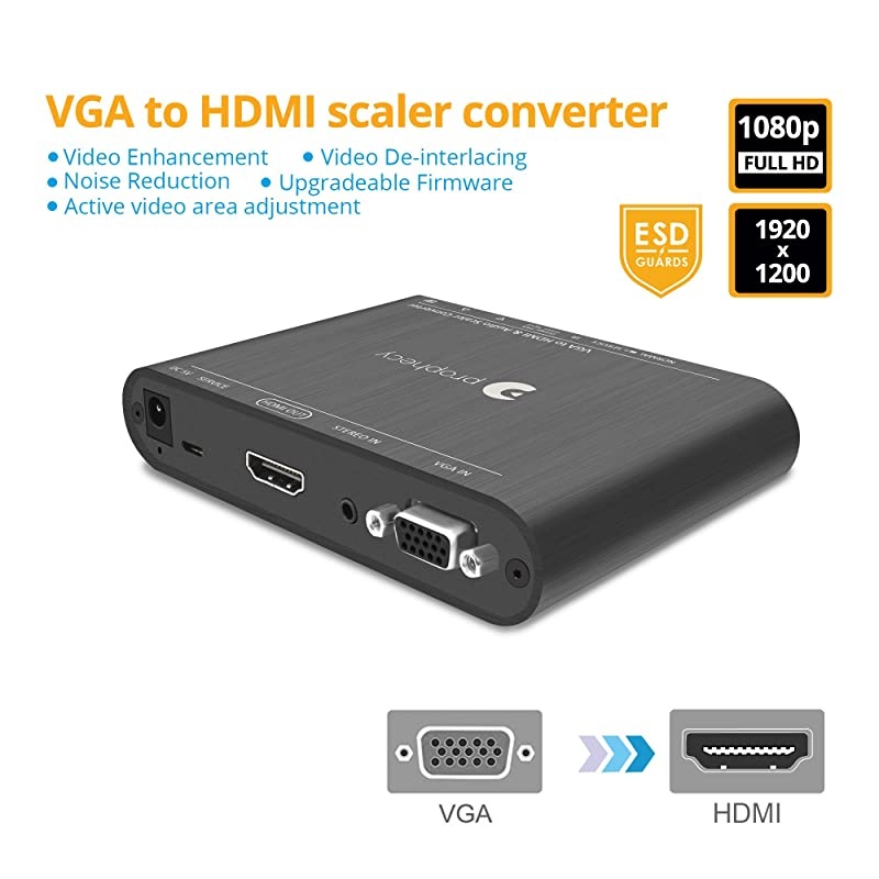 Prophecy VGA to HDMI Scaler Frame Converter and Adapter Deinterlace with Audio 1080p 1920x1200 Advanced Scaling Firmware Upgradeable PROScalerV2HD
