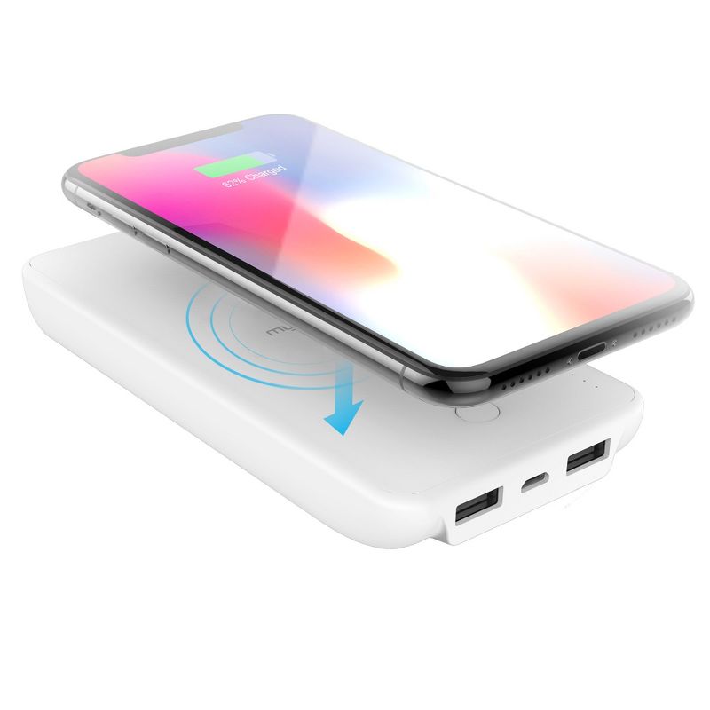 myCharge Unplugged Qi 10000 mAh/10W Wireless Charger + Dual USB-A Port Power Bank - White