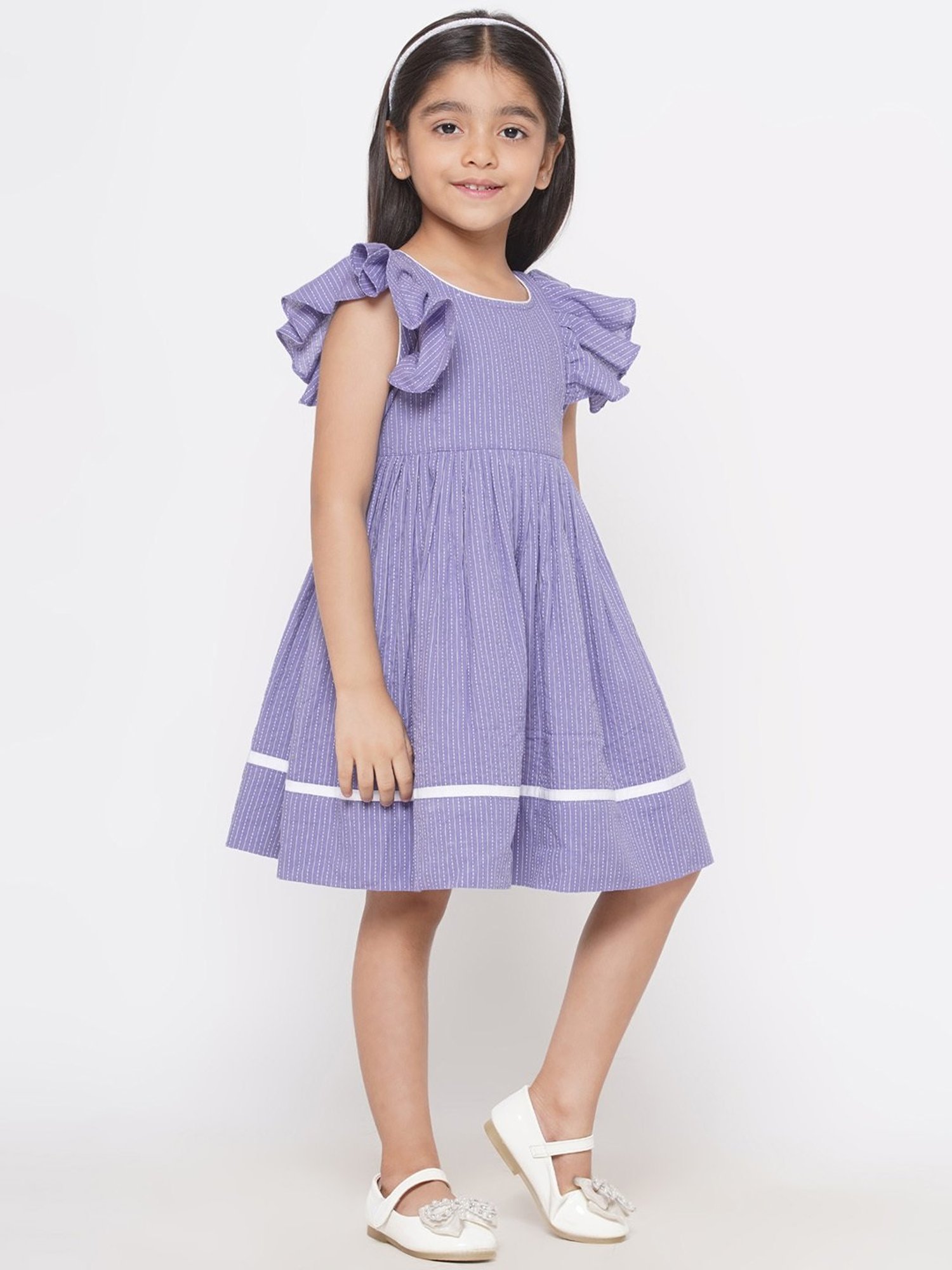 Little Bansi Kids Light Purple Striped Frock
