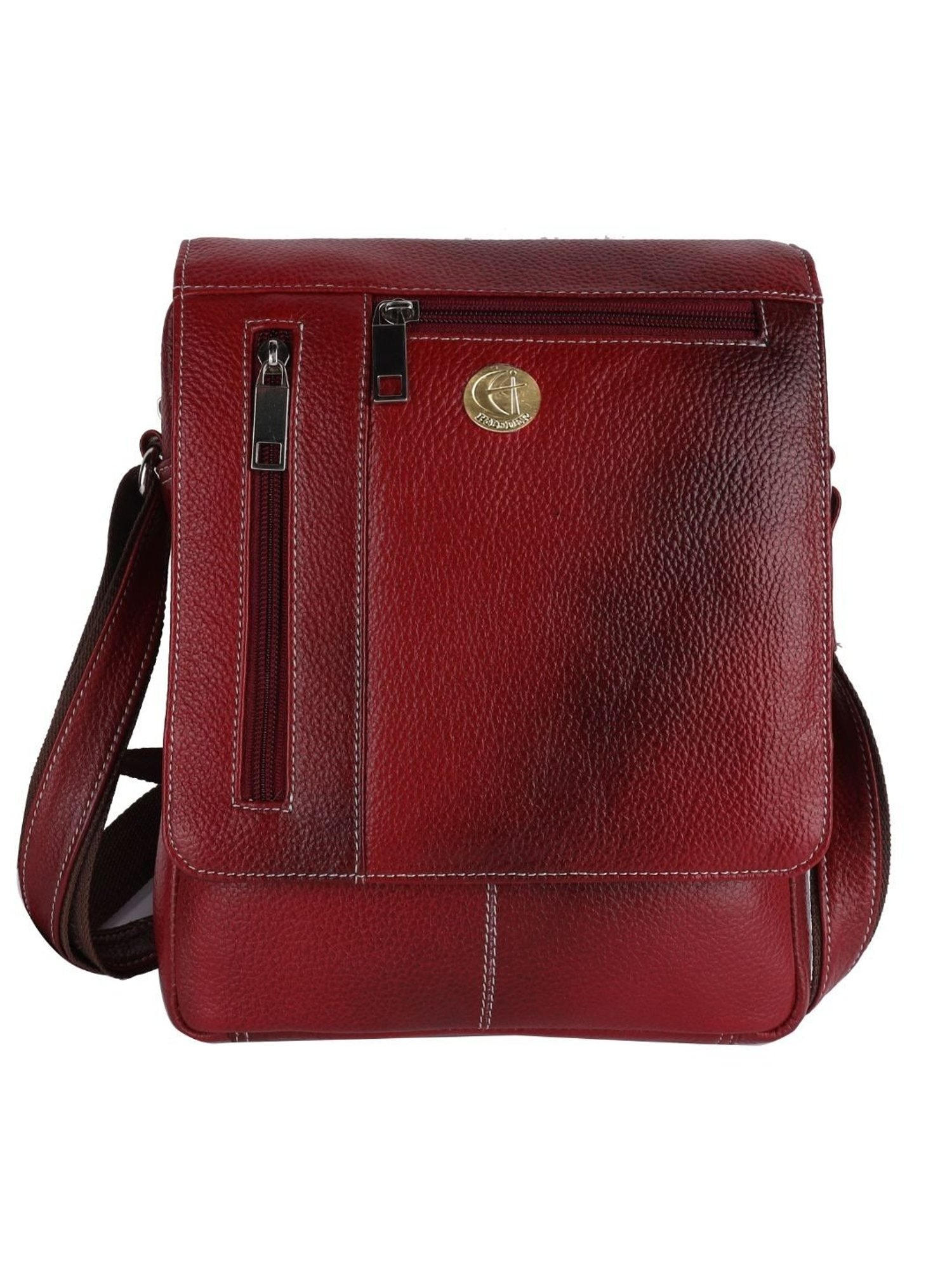 HiLEDER Maroon Textured Medium Leather 7.5 inch Cross Body Bag