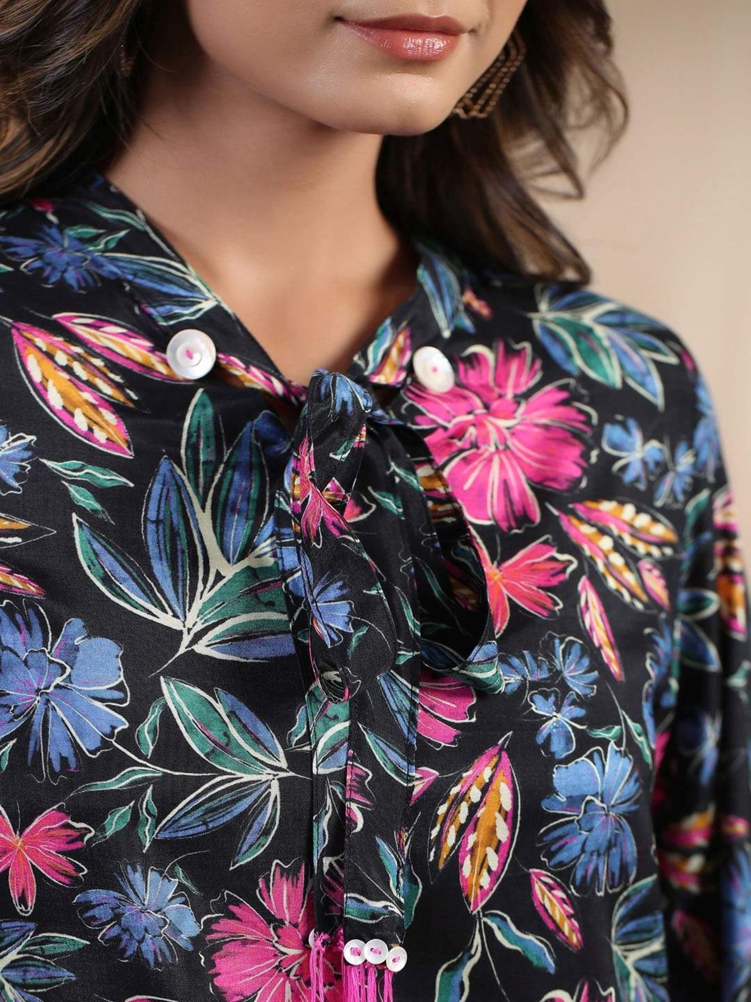 READIPRINT FASHIONS Black Floral Print Top Palazzo Set