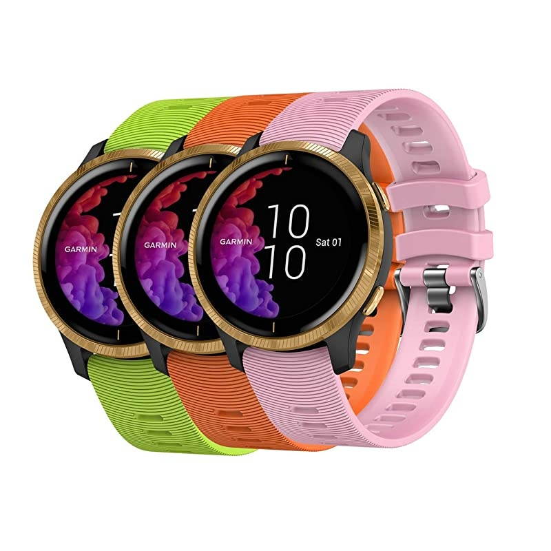 Garmin Venu GPS Smartwatch with AMOLED Display and Included  3 Straps Bundle (Black/Gold, Lime/Orange/Pink)