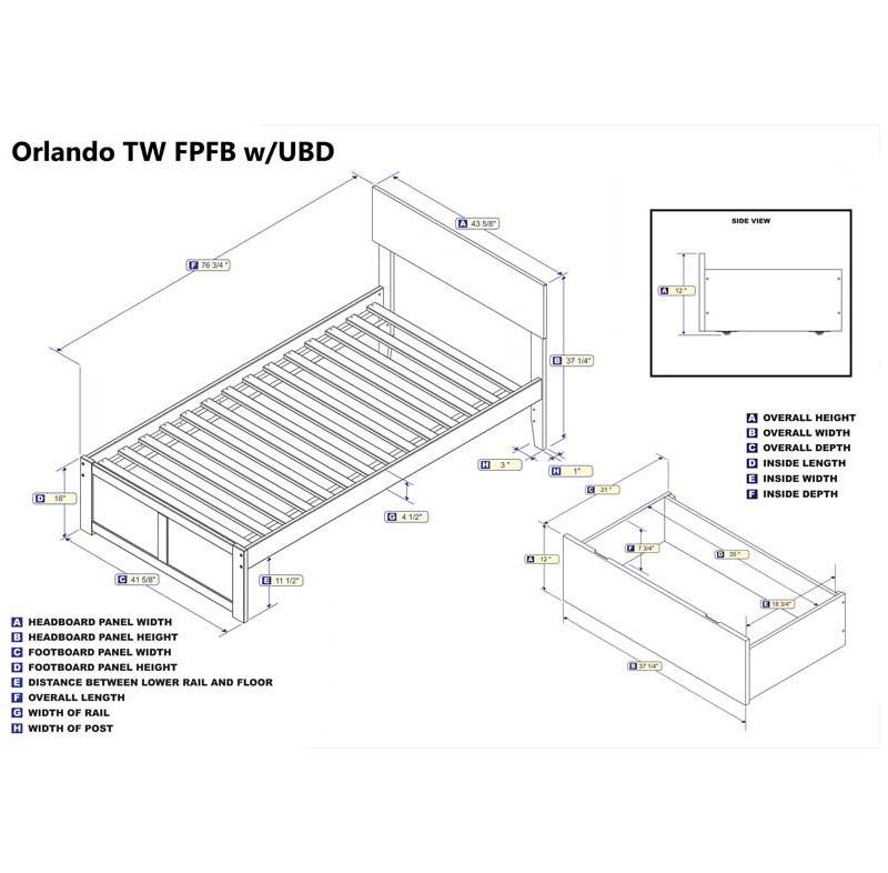 Orlando Twin Flat Panel Foot Board w/ 2 Urban Bed Drawers White - Atlantic Furniture
