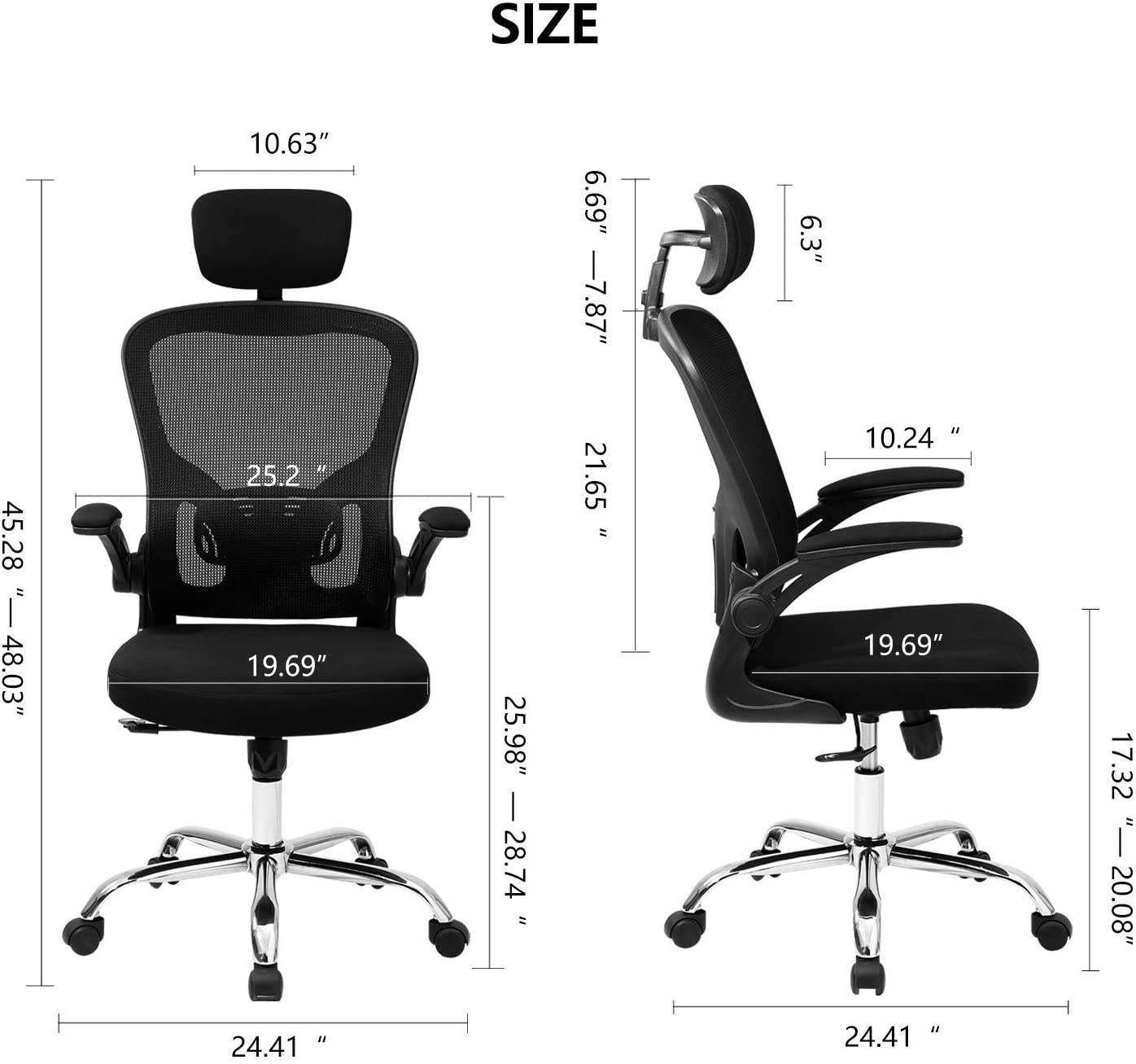 Adjustable Office Chair Ergonomic Mesh Chair High Back Computer Desk Chair with Flip-up Armrest and Adjustable Headrest