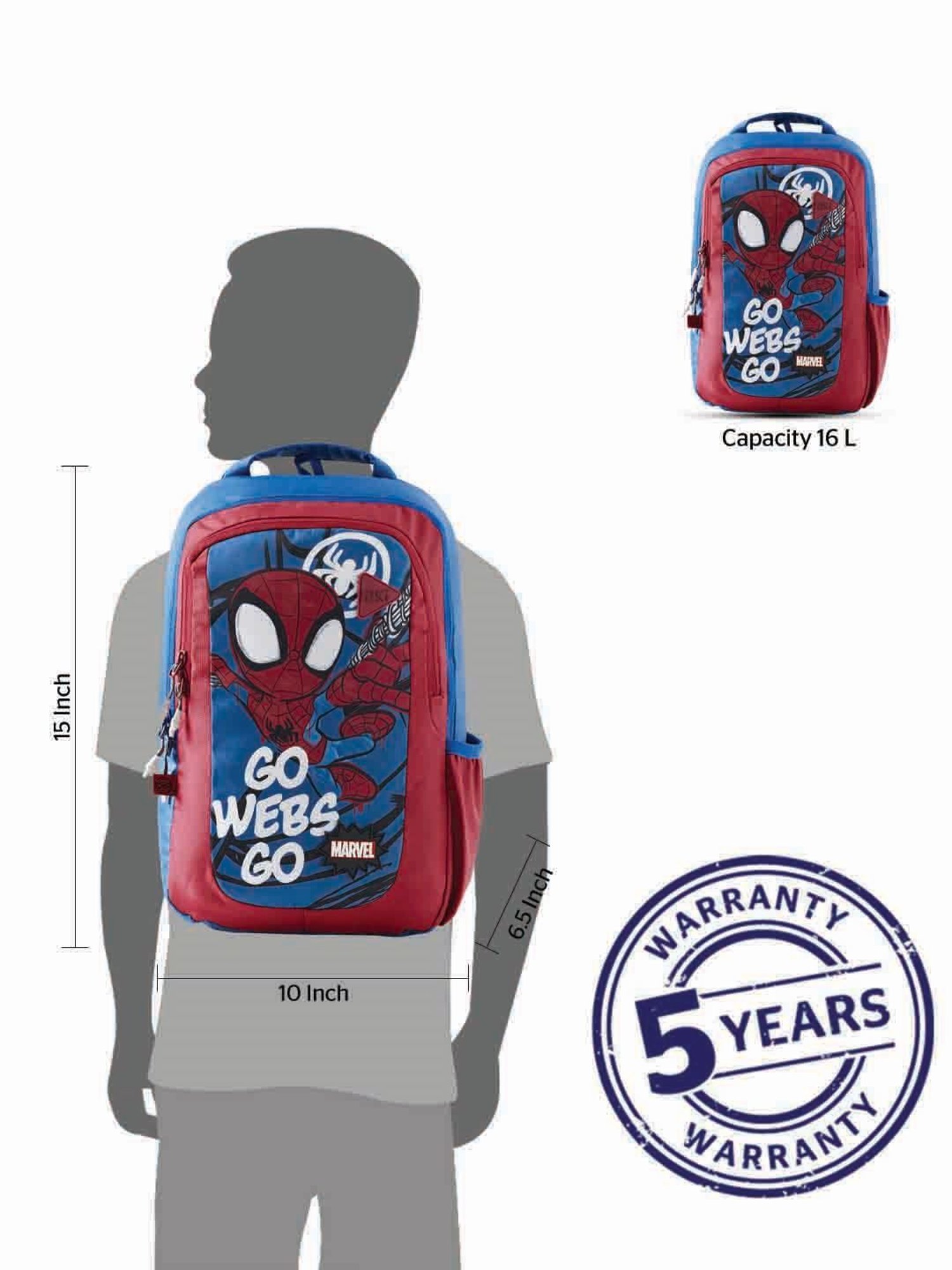 Wiki Back to School Champ 2 Red & Blue Polyester Printed Backpack - 16 Ltrs