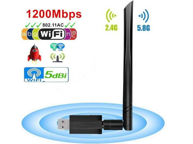 USB Wifi Adapter - USB 3.0 Wireless 1200Mbps Dual Band 2.4GHz 5.8GHz Wireless Lan Network Card Dongle with High Gain 5dBi Antenna For Desktop Laptop PC, Windows XP Vista 7 8 8.1 10, Mac, Linux