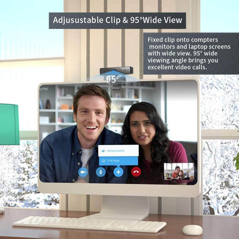 1080P Webcam with Microphone, HD PC Web Camera for Computer Desktop Laptop, 95&deg; Wide Angle USB Streaming Webcam with Plug and Play Multi-Compatible for Video Conference Recording Online Class