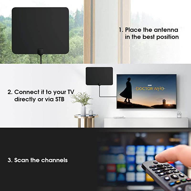 AntennaIndoor Amplified Digital HDAntenna 90120 Miles Range 4K 1080P HD VHF UHF for Local Free Local HD Channels 18 FT Coax Cable