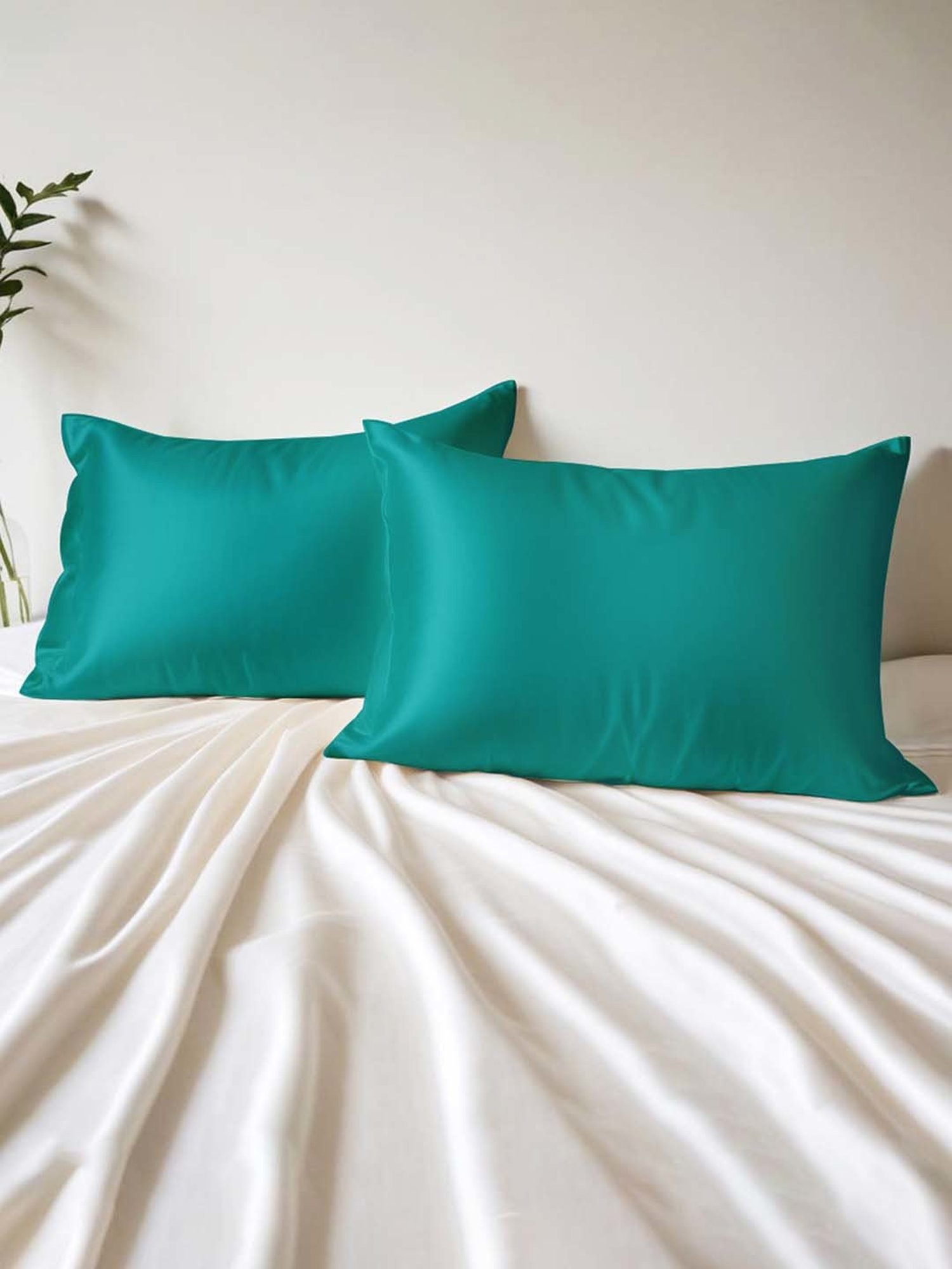 Layers Emerald Green 85 GSM Micro Satin Silk Pillow Covers - Set of 2